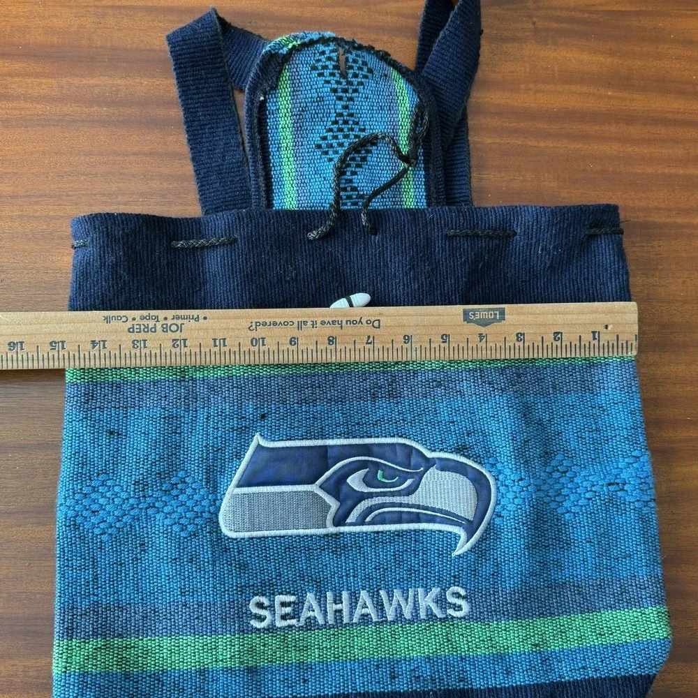 Seattle Seahawks Baja Woven Backpack Cinch Sack Boho NFL Blanket Bag 15x15